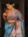 FANCY TISSUE SILK JACQUARD BORDER WITH SHINING PALLU WORK SAREE WITH UNSTITCHED BLOUSE PARTY WEAR WHOLESALE PRICE ETHNIC GARMENT (6)