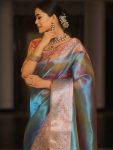 FANCY TISSUE SILK JACQUARD BORDER WITH SHINING PALLU WORK SAREE WITH UNSTITCHED BLOUSE PARTY WEAR WHOLESALE PRICE ETHNIC GARMENT (6)