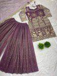 FANCY TWILL NET EMBROIDERY SEQUENCE WORK TOP PALAZZO WITH DUPATTA PARTY WEAR WHOLESALE PRICE ETHNIC GARMENT (2)