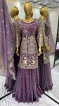 FANCY TWILL NET EMBROIDERY SEQUENCE WORK TOP PALAZZO WITH DUPATTA LAVENDER