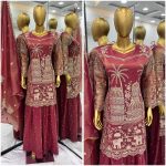 FANCY TWILL NET EMBROIDERY SEQUENCE WORK TOP PALAZZO WITH DUPATTA PARTY WEAR WHOLESALE PRICE ETHNIC GARMENT (2)