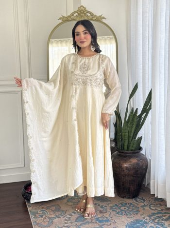 FANCY VICHITRA SILK EMBROIDERY  SEQUENCE CODING WORK TOP BOTTOM WITH DUPATTA OFFWHITE