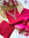 FANCY VISCOSE CHANDERI EMBROIDERY WORK TOP BOTTOM WITH DUPATTA FESTIVE WEAR WHOLESALE PRICE ETHNIC GARMENT (4)