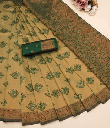FASHIONABLE BANARASI SOFT SILK ZARI WEAVING BORDER WORK SAREE WITH UNSTITCHED BLOUSE MINT
