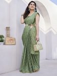 FASHIONABLE BLACK CHAINA FOIL PRINTED SAREE WITH UNSTITCHED BLOUSE PARTY WEAR WHOLESALE PRICE ETHNIC GARMENT (5)