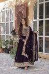 FASHIONABLE BLOOMING GEORGETTE EMBROIDERY ZARI SEQUENCE GOWN WITH DUPATTA PARTY WEAR WHOLESALE PRICE ETHNIC GARMENT (6)