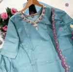 FASHIONABLE CHANDERI SILK EMBROIDERY WORK TOP BOTTOM WITH DUPATTA PARTY WEAR WHOLESALE PRICE ETHNIC GARMENT (13)