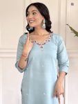 FASHIONABLE CHANDERI SILK EMBROIDERY WORK TOP BOTTOM WITH DUPATTA PARTY WEAR WHOLESALE PRICE ETHNIC GARMENT (13)