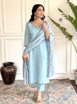 FASHIONABLE CHANDERI SILK EMBROIDERY WORK TOP BOTTOM WITH DUPATTA PARTY WEAR WHOLESALE PRICE ETHNIC GARMENT (13)
