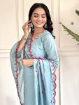FASHIONABLE CHANDERI SILK EMBROIDERY WORK TOP BOTTOM WITH DUPATTA PARTY WEAR WHOLESALE PRICE ETHNIC GARMENT (13)