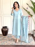 FASHIONABLE CHANDERI SILK EMBROIDERY WORK TOP BOTTOM WITH DUPATTA PARTY WEAR WHOLESALE PRICE ETHNIC GARMENT (13)