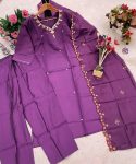 FASHIONABLE CHANDERI SILK EMBROIDERY WORK TOP BOTTOM WITH DUPATTA PARTY WEAR WHOLESALE PRICE ETHNIC GARMENT (3)