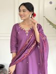 FASHIONABLE CHANDERI SILK EMBROIDERY WORK TOP BOTTOM WITH DUPATTA PARTY WEAR WHOLESALE PRICE ETHNIC GARMENT (3)