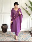 FASHIONABLE CHANDERI SILK EMBROIDERY WORK TOP BOTTOM WITH DUPATTA PARTY WEAR WHOLESALE PRICE ETHNIC GARMENT (3)