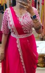 FASHIONABLE CHINON CODING EMBROIDERY SEQUENCE WORK READY TO WEAR SAREE BELT WITH STITCHED BLOUSE PARTY WEAR WHOLESALE PRICE ETHNIC GARMENT (8)