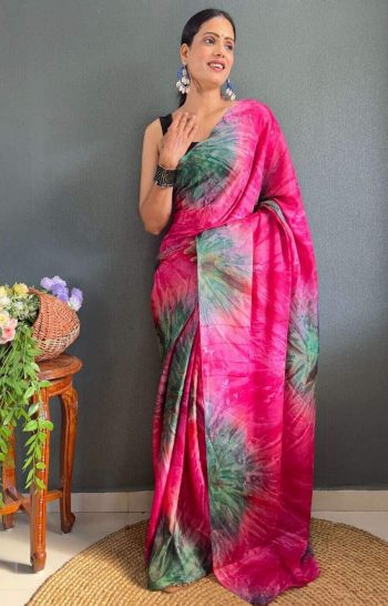 FASHIONABLE CHINON DIGITAL PRINTED READY TO WEAR SAREE WITH UNSTITCHED BLOUSE RANI