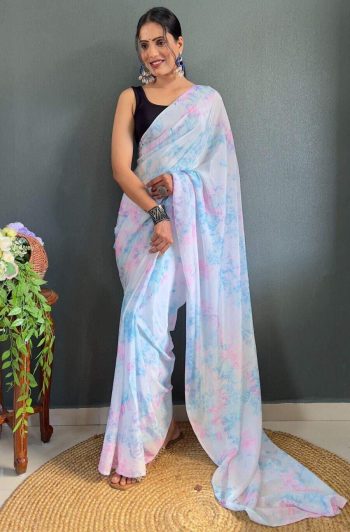 FASHIONABLE CHINON DIGITAL PRINTED READY TO WEAR SAREE WITH UNSTITCHED BLOUSE MULTI