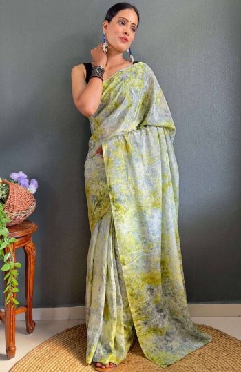 FASHIONABLE CHINON DIGITAL PRINTED READY TO WEAR SAREE WITH UNSTITCHED BLOUSE MINT