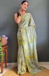 FASHIONABLE CHINON DIGITAL PRINTED READY TO WEAR SAREE WITH UNSTITCHED BLOUSE MINT