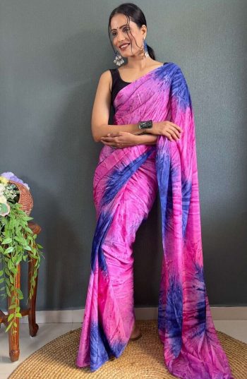 FASHIONABLE CHINON DIGITAL PRINTED READY TO WEAR SAREE WITH UNSTITCHED BLOUSE PINK