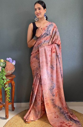 FASHIONABLE CHINON DIGITAL PRINTED READY TO WEAR SAREE WITH UNSTITCHED BLOUSE PEACH