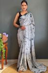 FASHIONABLE CHINON DIGITAL PRINTED READY TO WEAR SAREE WITH UNSTITCHED BLOUSE GREY