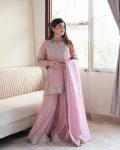 FASHIONABLE CHINON EMBROIDERY SEQUENCE MOTI WORK TOP PALAZZO WITH DUPATTA BABY PINK