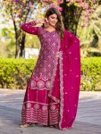 FASHIONABLE CHINON EMBROIDERY THREAD SEQUENCE WORK TOP PALAZZO WITH DUPATTA RANI