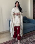 FASHIONABLE CHINON SILK EMBROIDERY SEQUENCE LACE WORK TOP PALAZZO WITH DUPATTA FESTIVE WEAR WHOLESALE PRICE ETHNIC GARMENT (5)