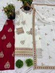 FASHIONABLE CHINON SILK EMBROIDERY SEQUENCE LACE WORK TOP PALAZZO WITH DUPATTA FESTIVE WEAR WHOLESALE PRICE ETHNIC GARMENT (5)