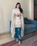 FASHIONABLE CHINON SILK EMBROIDERY SEQUENCE LACE WORK TOP PALAZZO WITH DUPATTA PARTY WEAR WHOLESALE PRICE ETHNIC GARMENT (5)
