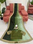 FASHIONABLE CHINON SILK THREAD SEQUENCE LACE WORK SAREE WITH UNSTITCHED BLOUSE PARTY WEAR WHOLESALE PRICE ETHNIC GARMENT (4)