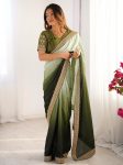FASHIONABLE CHINON SILK THREAD SEQUENCE LACE WORK SAREE WITH UNSTITCHED BLOUSE MEHNDI
