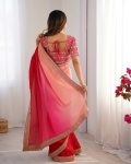 FASHIONABLE CHINON SILK THREAD SEQUENCE LACE WORK SAREE WITH UNSTITCHED BLOUSE PARTY WEAR WHOLESALE PRICE ETHNIC GARMENT (6)