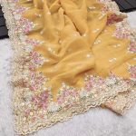 FASHIONABLE CRUNCHY EMBROIDERY SEQUENCE THREAD WORK SAREE WITH UNSTITCHED BLOUSE PARTY WEAR WHOLESALE PRICE ETHNIC GARMENT 1 (4)