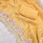 FASHIONABLE CRUNCHY EMBROIDERY SEQUENCE THREAD WORK SAREE WITH UNSTITCHED BLOUSE PARTY WEAR WHOLESALE PRICE ETHNIC GARMENT 1 (4)