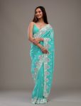 FASHIONABLE CRUNCHY EMBROIDERY SEQUENCE THREAD WORK SAREE WITH UNSTITCHED BLOUSE PARTY WEAR WHOLESALE PRICE ETHNIC GARMENT 2 (2)