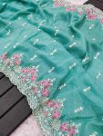 FASHIONABLE CRUNCHY EMBROIDERY SEQUENCE THREAD WORK SAREE WITH UNSTITCHED BLOUSE PARTY WEAR WHOLESALE PRICE ETHNIC GARMENT 2 (2)