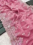 FASHIONABLE CRUNCHY EMBROIDERY SEQUENCE THREAD WORK SAREE WITH UNSTITCHED BLOUSE PARTY WEAR WHOLESALE PRICE ETHNIC GARMENT (12)