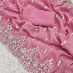 FASHIONABLE CRUNCHY EMBROIDERY SEQUENCE THREAD WORK SAREE WITH UNSTITCHED BLOUSE PARTY WEAR WHOLESALE PRICE ETHNIC GARMENT (12)