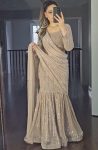 FASHIONABLE FANCY LYCRA DRAPE STYLE LEHNGA SAREE WITH UNSTITCHED BLOUSE CREAM