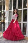 FASHIONABLE GEORGETTE EMBROIDERY BEADS SEQUENCE WORK STITCHED TOP WITH LEHENGA PARTY WEAR WHOLESALE PRICE ETHNIC GARMENT (12)