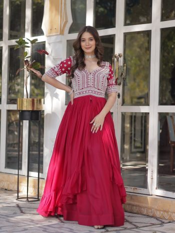 FASHIONABLE GEORGETTE EMBROIDERY BEADS SEQUENCE WORK STITCHED TOP WITH LEHENGA RANI