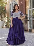 FASHIONABLE GEORGETTE EMBROIDERY BEADS SEQUENCE WORK STITCHED TOP WITH LEHENGA PURPLE