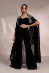 FASHIONABLE GEORGETTE EMBROIDERY WORK BLOUSE PALAZZO WITH SHRUG BLACK