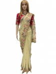 FASHIONABLE GEORGETTE EMBROIDERY WORK SAREE WITH UNSTITCHED BLOUSE CHIKU