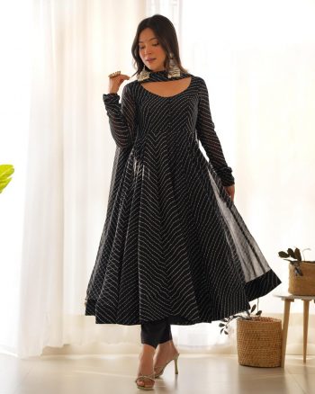 FASHIONABLE GEORGETTE LEHENRIYA PRINT GOWN BOTTOM WITH DUPATTA BLACK