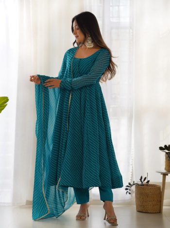 FASHIONABLE GEORGETTE LEHENRIYA PRINT GOWN BOTTOM WITH DUPATTA SKY