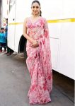 FASHIONABLE GEORGETTE PRINTED EMBROIDERY LACE WORK SAREE WITH UNSTITCHED BLOUSE PINK