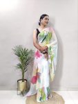 FASHIONABLE GEORGETTE PRINTED SEQUENCE CUT WORK BORDER SAREE WITH UNSTITCHED BLOUSE PARTY WEAR WHOLESALE PRICE ETHNIC GARMENT (1)